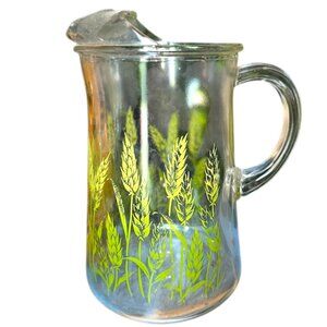 Vintage Green/Yellow Wheat Libbey Glass Pitcher w/ Ice Lip